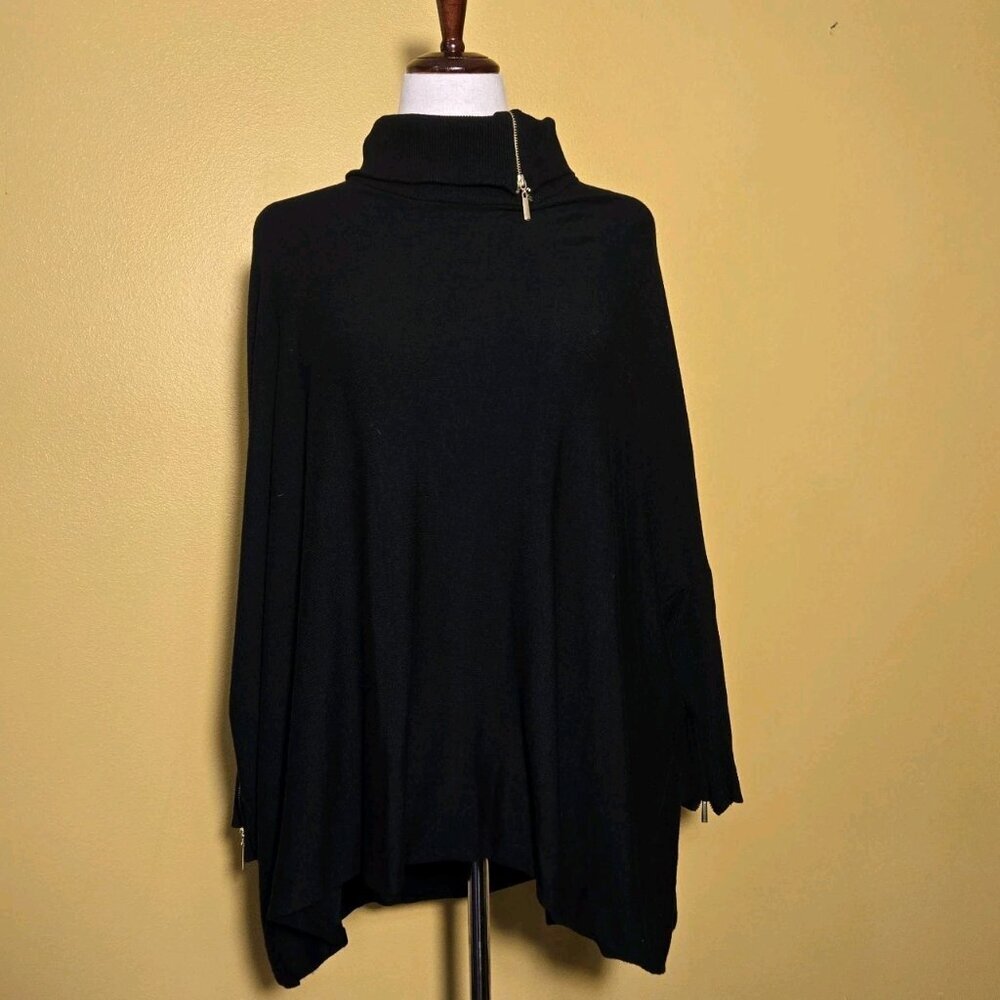 Symmetry Black Oversized Dolman Gold Zipper Rayon Nylon Womens Large‎ Minimalist